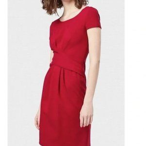 EMPORIO ARMANI Womens Cap-Sleeve Gathered Waist Milano Red Dress Sz 42 $595 NWT